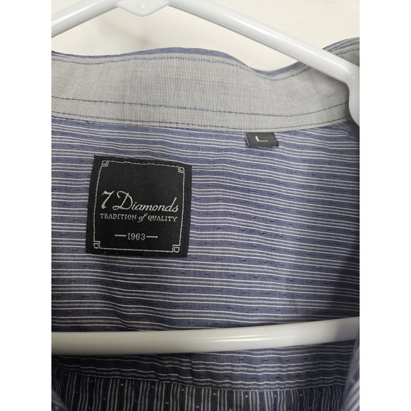 7 Diamonds Men's Western Shirt L Blue Striped Pearl Snap Long Sleeve Cotton - Picture 3 of 8
